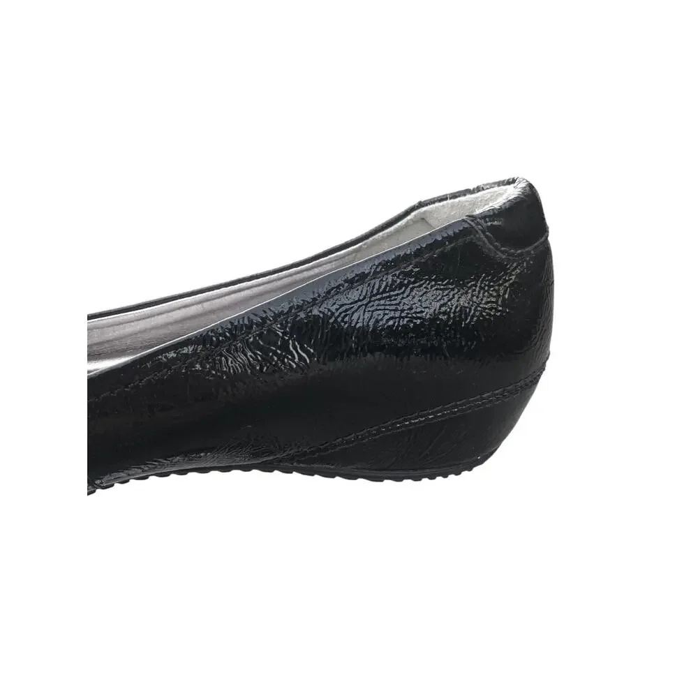 ECCO Black Patent Leather Buckle Ballet Flats Silver Hardware Low Wedge Y2K EUC